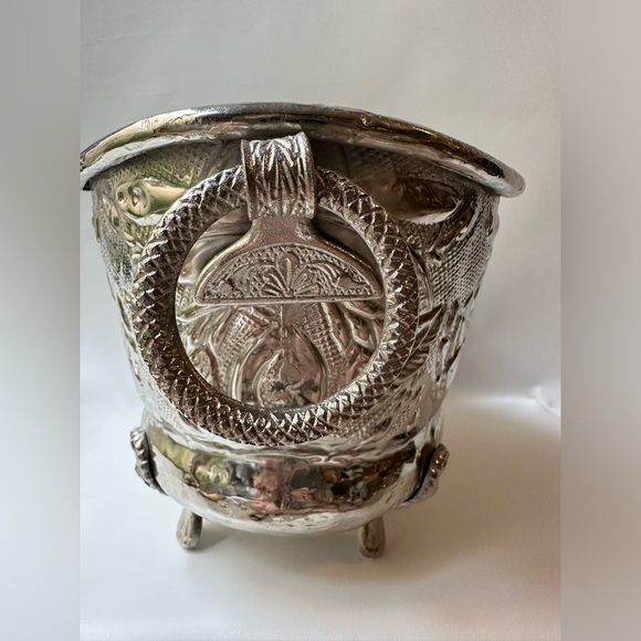 Silver Ornately Embossed Vintage Hammered Footed Planter, Bowl, Ice Bucket - Picture 5 of 7